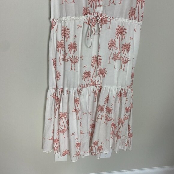 H&M Desmond & Dempsy Palm Tree Tropical Tiered Midi Dress Sleeveless Vacation - Picture 4 of 7